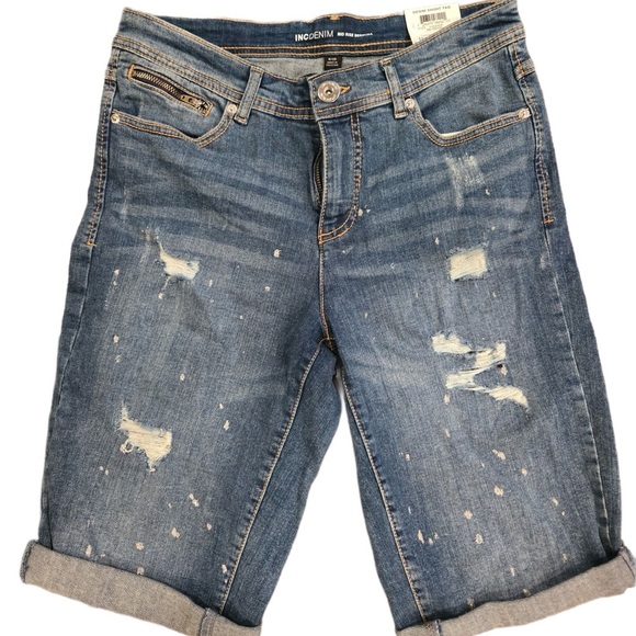 INC Distressed High Waisted Denim Shorts NWT Size 8 - Picture 1 of 5